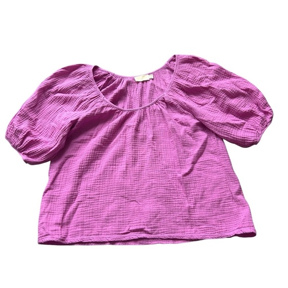 Nation LTD pink Lyric muslin puff short sleeve top size small scoop neck peasant - Picture 3 of 7